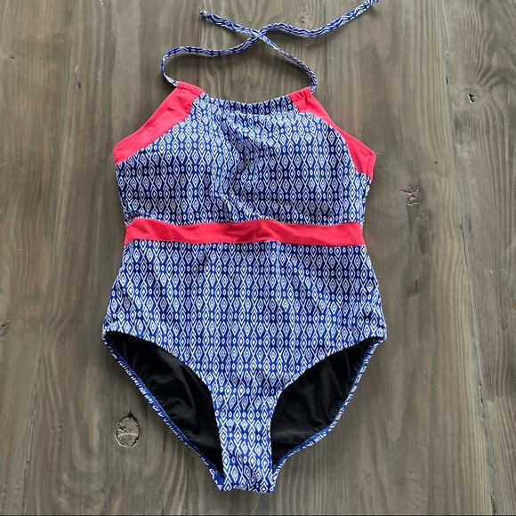 sea & sand Other - SEA & SAND BEACHWEAR One Piece Halter Top Swimsuit Blue/white/Coral size: 18/20